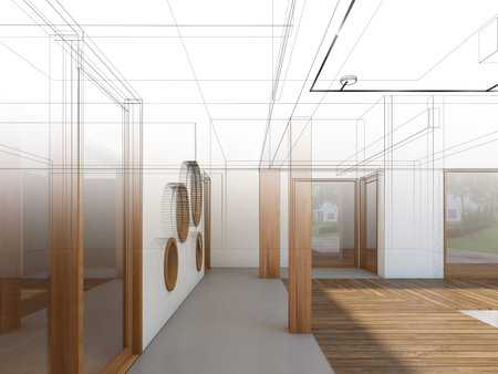 3d rendering of building corridor