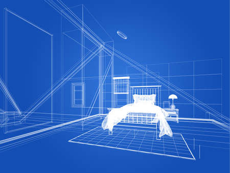 sketch design of interior attic bedroom,3d renderingの写真素材