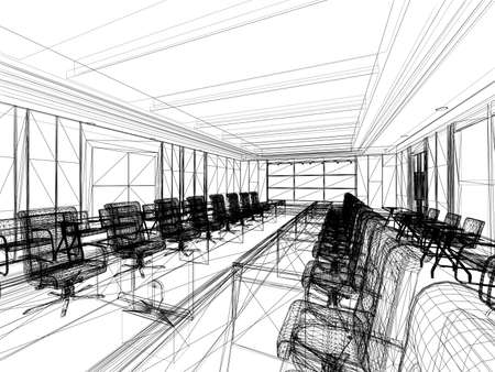 sketch design of interior conference room, 3d rendering wire frameの写真素材
