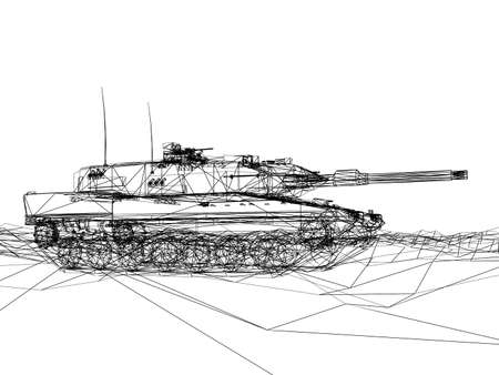 battle tank on sand wire frame ,3d renderingの写真素材