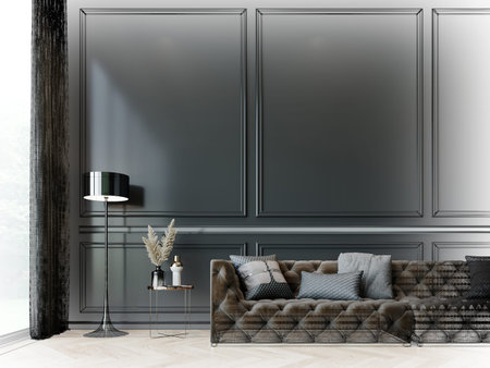 sketch design of luxury living room ,3d wireframe rendering