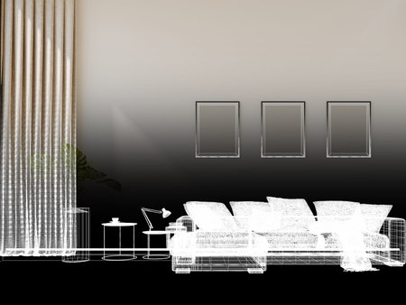 abstract sketch design of kitchen room, 3d rendering
