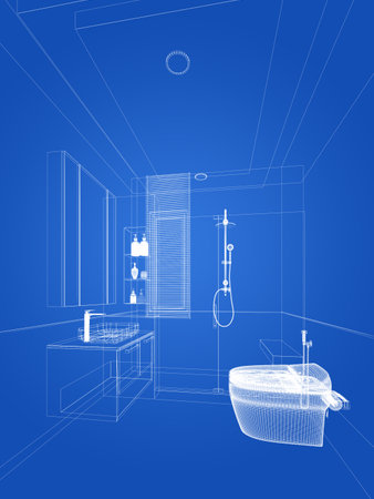 abstract sketch design of interior bathroom ,3d renderingの写真素材