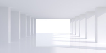 Empty  white  space interior with sunlight and shadow, 3d renderingの写真素材