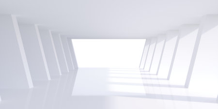Empty  white  space interior with sunlight and shadow, 3d renderingの写真素材