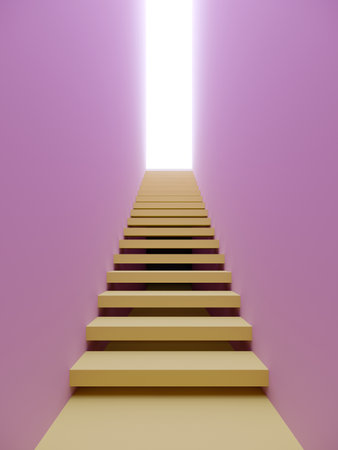 yellow staircase in pink space, 3d renderingの写真素材