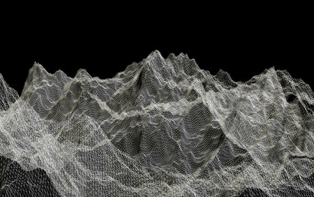 3d Wireframe of  mountains   polygonal  landscape.3d renderingの写真素材