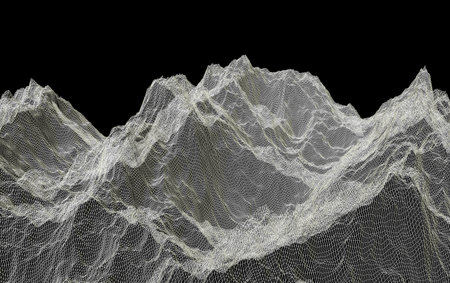 3d Wireframe of  mountains   polygonal  landscape.3d renderingの写真素材