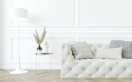 classic white  living room  interior design, 3d renderingの写真素材