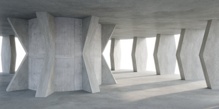 Empty  concrete space interior with sunlight and shadow, 3d renderingの写真素材