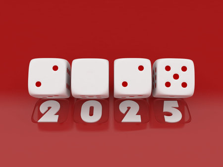 3d rendering of  white  dice on red  background. Merry Christmas and Happy New Year concept.