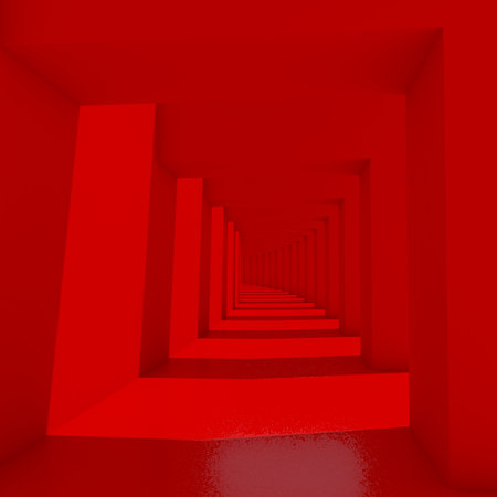 Empty  red space interior with sunlight and shadow, 3d renderingの写真素材