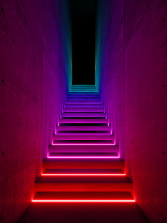 interior empty space with coloful lighting , 3d renderingの写真素材