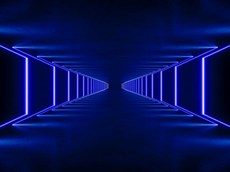blue lighting with interior empty space, 3d rendering sci-fi conceptの写真素材