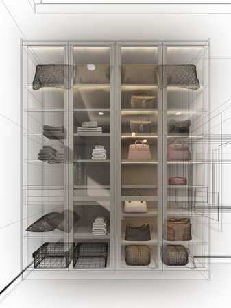 3d rendering of interior walk-in closet roomの写真素材