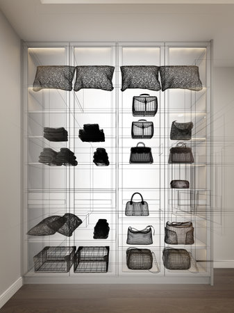 3d rendering of interior walk-in closet roomの写真素材