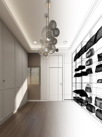 3d rendering of interior walk-in closet roomの写真素材