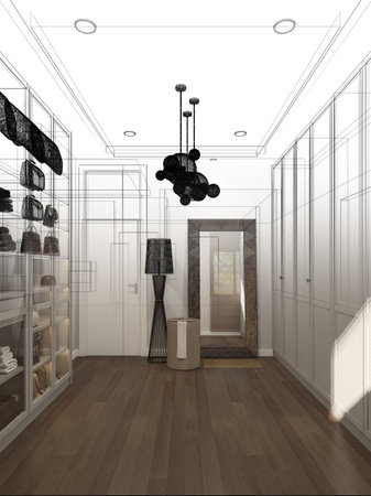 3d rendering of interior walk-in closet roomの写真素材
