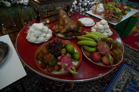 Chinese culture ancestor food offering, Chinese funeral ceremonyの写真素材