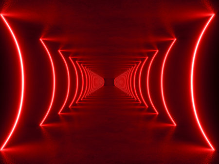 red modern lighting with interior empty space, 3d rendering sci-fi conceptの写真素材