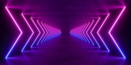 colorful modern lighting with interior empty space, 3d rendering sci-fi conceptの写真素材