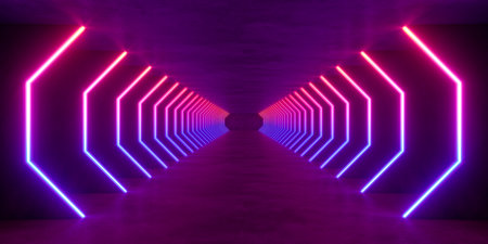 colorful modern lighting with interior empty space, 3d rendering sci-fi conceptの写真素材