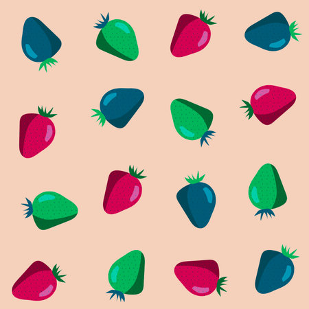 Pattern with colorful strawberries on a pink backgroundのイラスト素材
