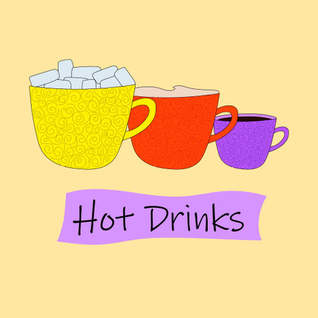 Three cups with the text Hot Drinksのイラスト素材