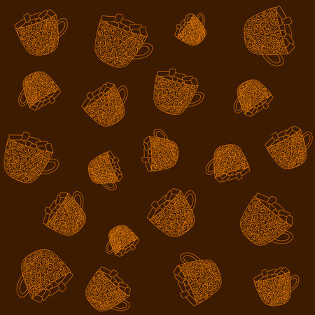 Pattern with cups and marshmallows on a brown backgroundのイラスト素材