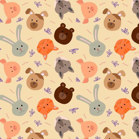 Cartoon cute animals. Seamless patternのイラスト素材