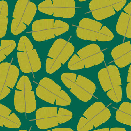 Tropical leaves seamless pattern. Yellow leaves on a green backgroundのイラスト素材