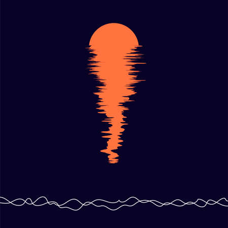 Sundown sea. Sun, reflection and waves. Flat illustration in minimalist styleのイラスト素材