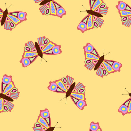 Butterfly seamless pattern. Flat illustration in pop art styleのイラスト素材