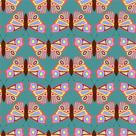 Butterfly seamless pattern. Flat illustration in pop art styleのイラスト素材