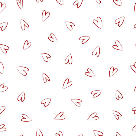 Abstract seamless pattern with red hearts on a white background. Pencil drawn style. Universal print