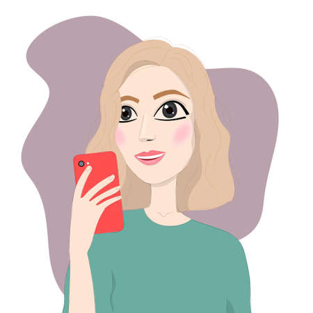 Portrait of a beautiful woman holding a phone.のイラスト素材