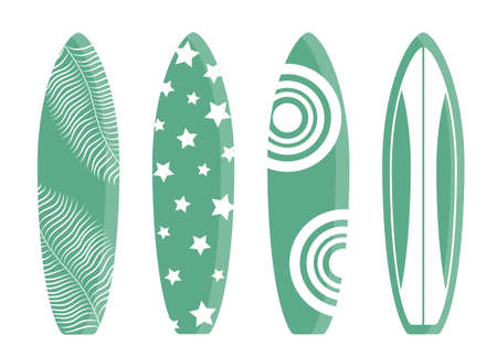 Collection of surfing boards designs isolated on white background. Blue and white.のイラスト素材