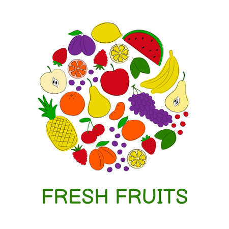 Round fruits composition. Logo design image. Fresh Fruits for print, poster, card, decorationのイラスト素材