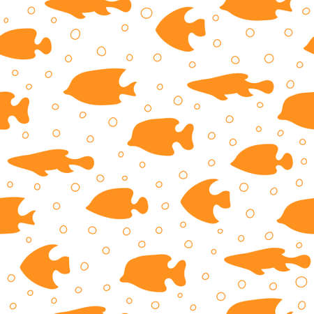 Orange fish with bubbles seamless pattern on white backgroundのイラスト素材
