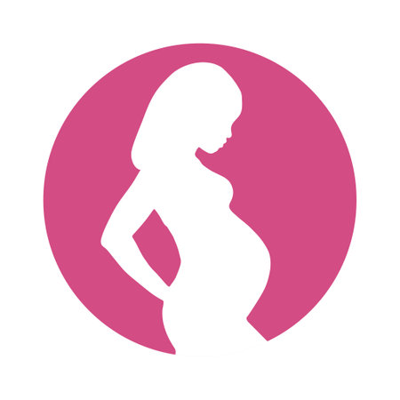 Silhuette of pregnant woman on pink backgroundのイラスト素材