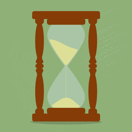 Wooden hourglass, sand clock timer vector illustration. Retro style with texture