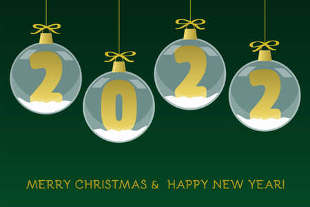 Merry Christmas and Happy New Year background for greeting cards with golden 2022 in ballsのイラスト素材