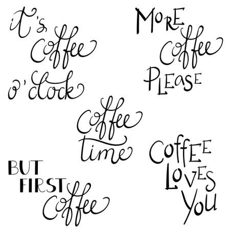 Set of hand lettering quotes about coffeeのイラスト素材