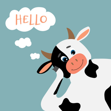 Funny cow say Hello. Greeting cardのイラスト素材