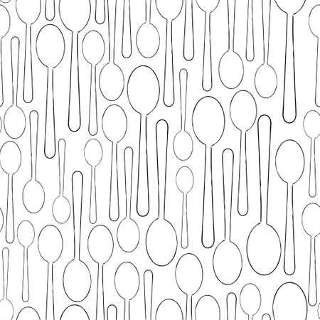 Spoons seamless pattern. Hand drawn contour sketch.のイラスト素材