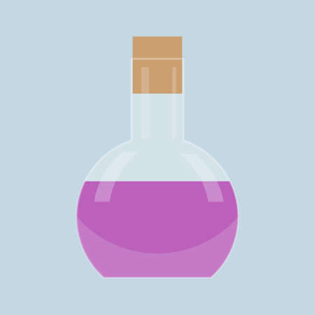 Laboratory flask with violet liquid. Lab equipments. Laboratory experiment symbol.のイラスト素材
