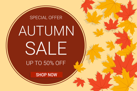 Autumn sale banner with maple leaves. Fall background. Best for shopping sale, promo poster or web banner.