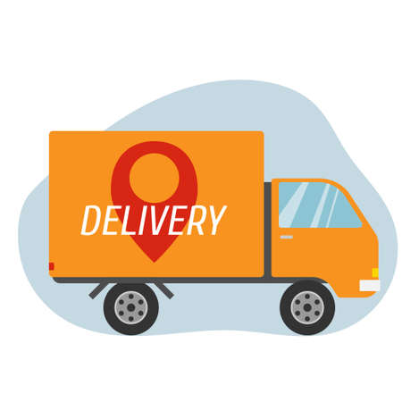 Delivery cargo truck driving in the city. Yellow lorry truck.のイラスト素材