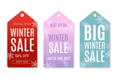 Set of winter sale labels. Collection of winter sale tags with snowflakes.