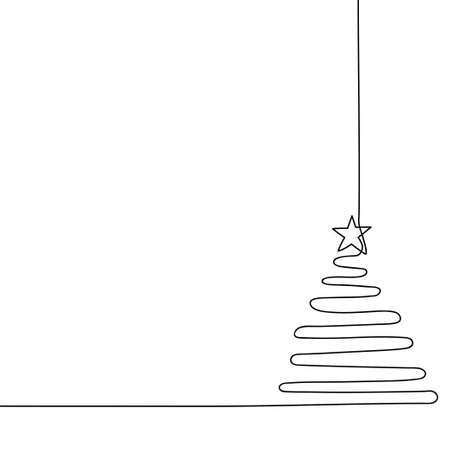 Christmas tree one line drawing. Abstract minimal style.のイラスト素材